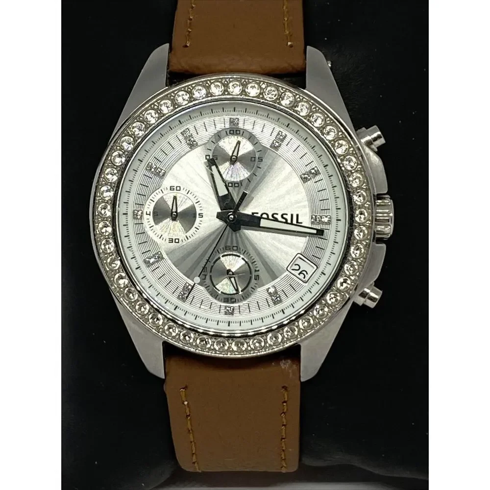 Fossil ES2681 Women's Brown Leather Analog Silver Dial Quartz Wrist Watch HK996